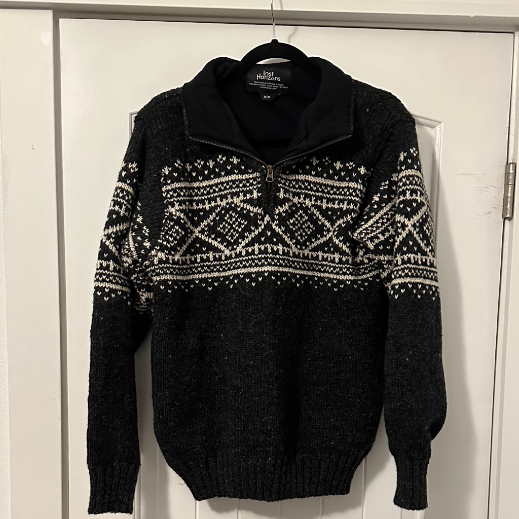 Men's Black And White Zip-Up Sweater